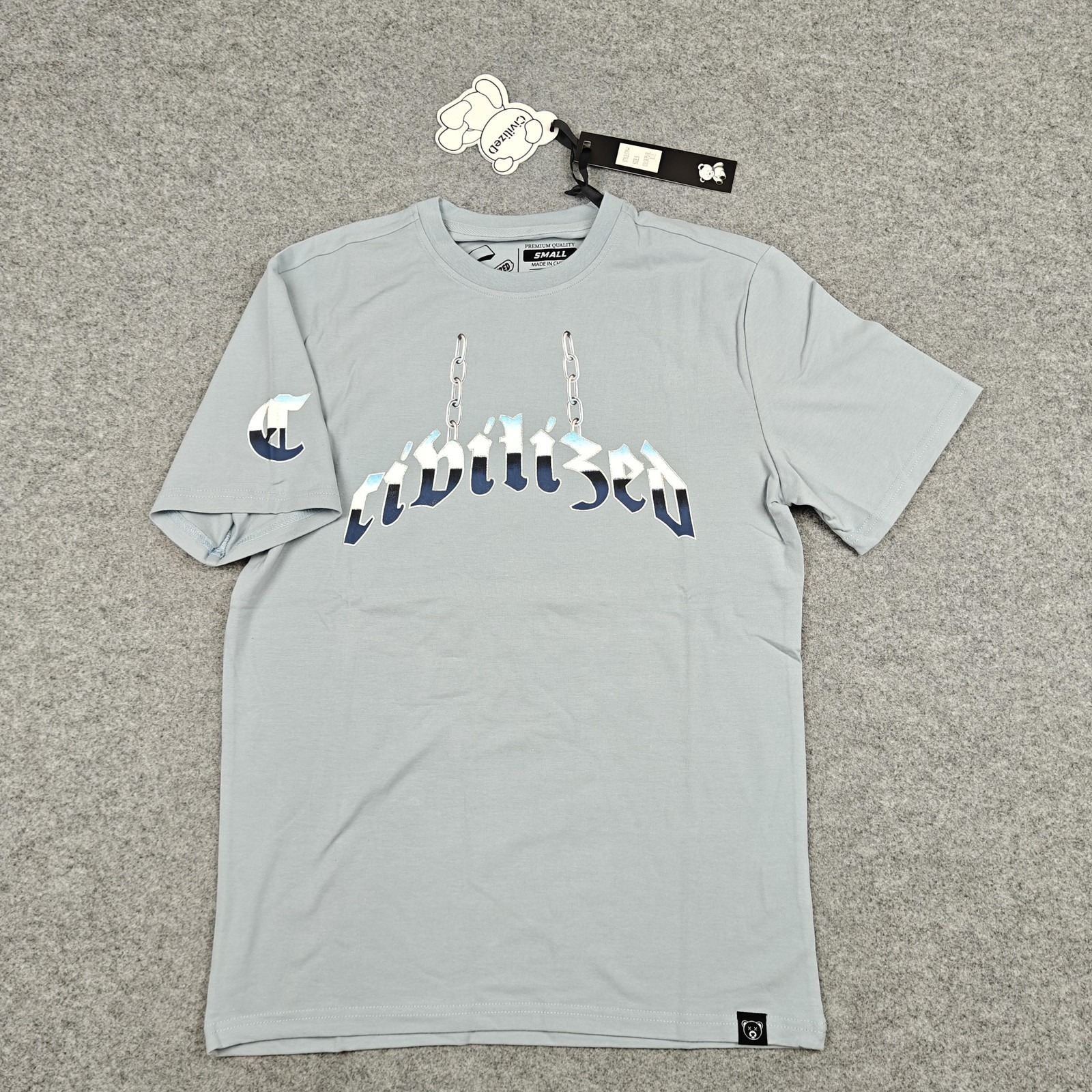 Civilized Shirt Mens Small Gray Bear Chain Logo Graphic Tee Streetwear New